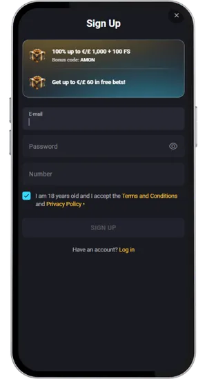 Casino registration form with personal details fields and identity verification step